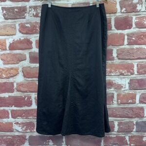 Gasolino Skirt Women's Large Plain Black 100% Linen Trumpet Hem Casual Work Midi